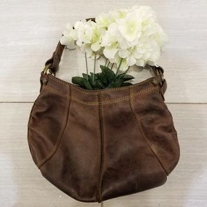 Lucky brand brown leather hobo shoulder handbag gold hardware